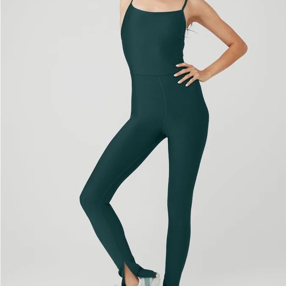 ALO Yoga disco daze airlift jumpsuit onesie. Midnight green